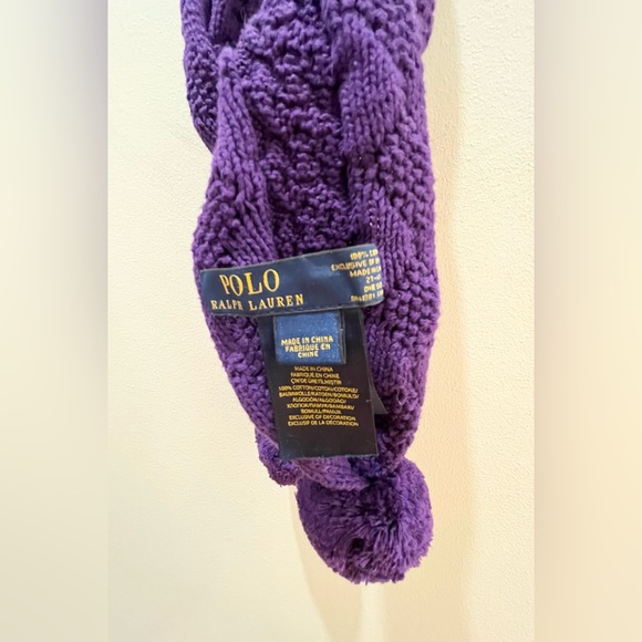 Polo by Ralph Lauren Kids Pom Pom Cotton Scarf Purple One Size Boys Girls - Picture 6 of 6
